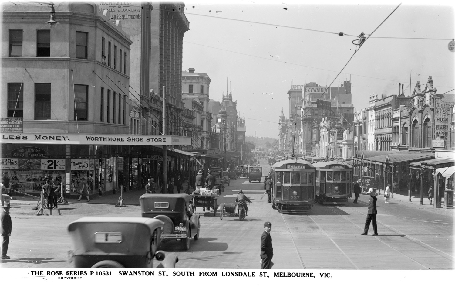 Rose Stereograph Co - c1920-1954 - SWANSTON ST., SOUTH FROM LONSDALE ST., MELBOURNE, VIC. picture - H324927206